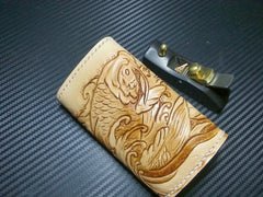 Handmade Leather Tooled Carp Flower Biker Mens Cool Car Key Wallet KeyChain for Men