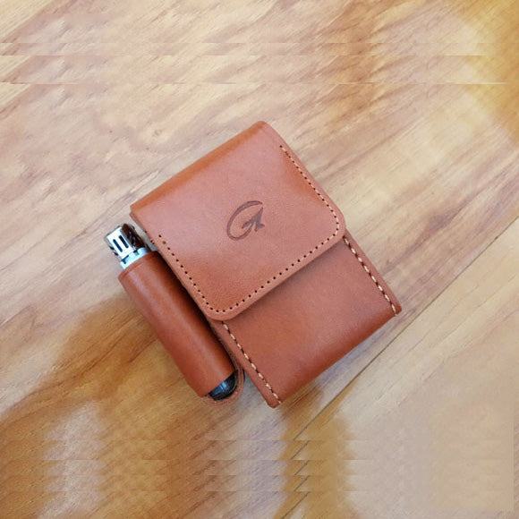 Cool Handmade Brown Leather Mens Cigarette Case with Lighter Holder Belt Loop for Men - iwalletsmen