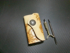 Handmade Leather Tooled Carp Flower Biker Mens Cool Car Key Wallet KeyChain for Men
