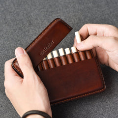 Handmade Black Leather Slim Mens 10pcs Cigarette Holder Case Cool Custom Cigarette Case for Men - iwalletsmen