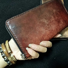 Handmade Leather Skull Totoro Tooled Mens Long Wallet Cool Leather Wallet Clutch Wallet for Men