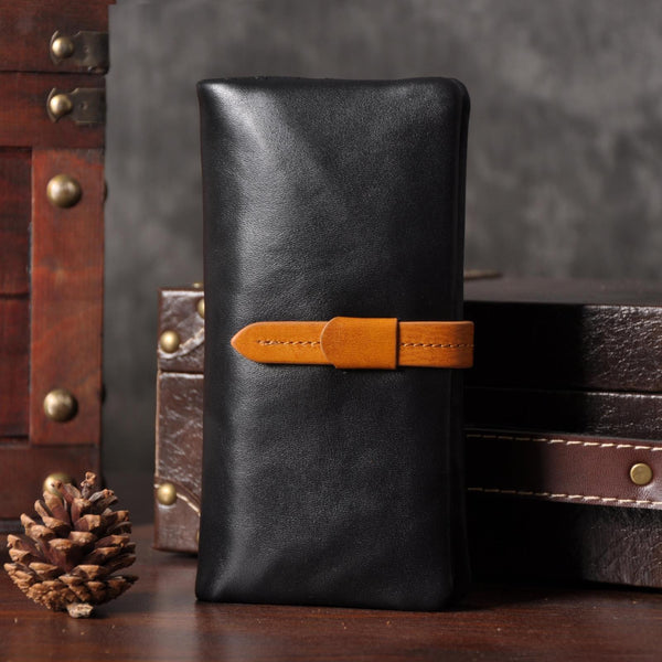 Handmade Leather Mens Cool Long Leather Wallet Bifold Clutch Wallet for Men - iwalletsmen