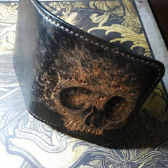 Handmade Leather Skull Tooled Mens billfold Wallet Cool Leather Wallet Slim Wallet for Men