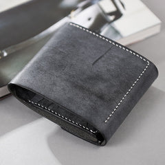 Handmade Leather Mens Cool Slim Leather Wallet Men Small Wallets Trifold for Men