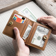Handmade Leather Mens Cool Slim Leather Wallet Men Small Wallets Bifold for Men