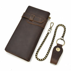 Handmade leather biker trucker wallet leather chain men Vintage Brown long wallet - iwalletsmen