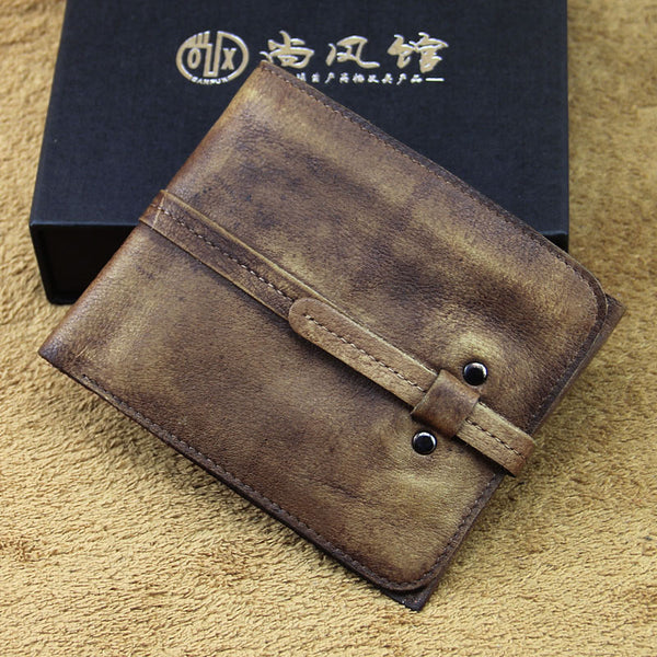 Handmade Mens Cool billfold Leather Wallet Men Small Slim Wallets Bifold for Men - iwalletsmen
