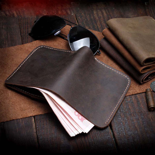 Handmade Leather Mens Cool Slim Leather Wallet Men Small Wallets Bifold for Men