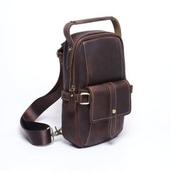 Genuine Leather Mens Cool Chest Bag Sling Bag Crossbody Bag Travel Bag Hiking Bag for men