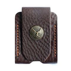 Cool Mens Leather Eagle Black Zippo Lighter Case with Loop Zippo lighter Holder with clip - iwalletsmen
