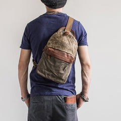 Canvas Leather Mens Cool Chest Bag Sling Bag Crossbody Bag Travel Bag Hiking Bag for men - iwalletsmen