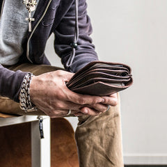 Handmade Leather Mens Cool Long Leather Wallet Bifold Bulky Clutch Wallet for Men - iwalletsmen