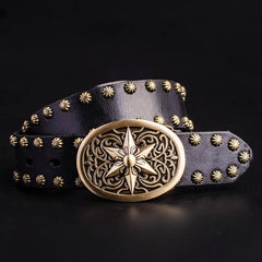 Handmade Genuine Leather Punk Rock Western Country Star of David Mens Cool Men Biker Trucker Leather Belt