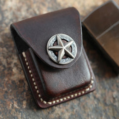 Cool Mens Leather Star Zippo Lighter Case with Loop Zippo lighter Holder with clips - iwalletsmen