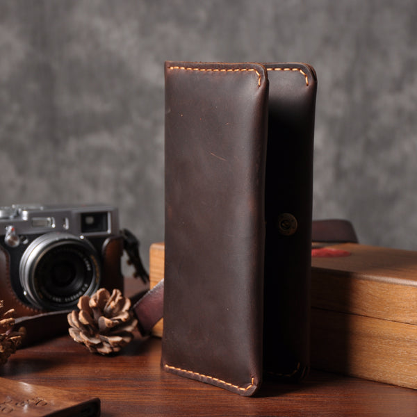 Handmade Leather Mens Cool Long Leather Wallet Bifold Clutch Wallet for Men - iwalletsmen
