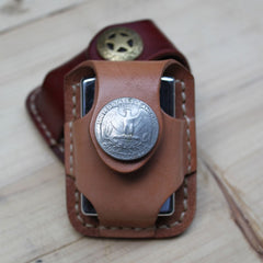 Cool Mens Leather Zippo Lighter Pouches with Loop Biker Zippo lighter case with Clip - iwalletsmen