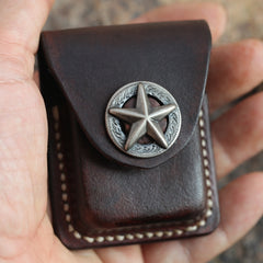 Cool Mens Leather Star Zippo Lighter Case with Loop Zippo lighter Holder with clips - iwalletsmen