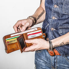 Handmade Mens Cool billfold Leather Wallet Men Small Wallets Bifold for Men