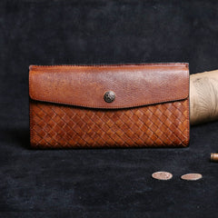 Handmade Leather Mens Cool Long Leather Wallet Card Wallet Clutch Wristlet Wallet for Men