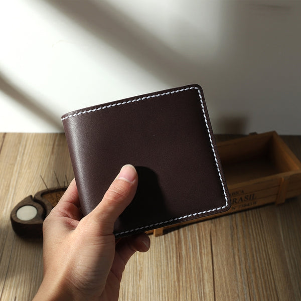 Handmade Coffee Leather Billfold Wallet Personalized Mens Contrast Color Wallets for Men - iwalletsmen