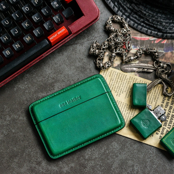 Handmade Green Leather Slim Mens 10pcs Cigarette Holder Case Cool Custom Cigarette Case for Men - iwalletsmen