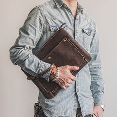 Handmade Leather Mens Cool Long Leather ipad bag Bifold Clutch Wallet for Men - iwalletsmen