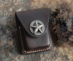 Cool Mens Leather Star Zippo Lighter Case with Loop Zippo lighter Holder with clips - iwalletsmen