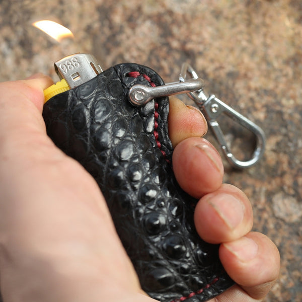 Cool Mens Leather Black disposable Lighter Case with Loop lighter Holder with clips - iwalletsmen