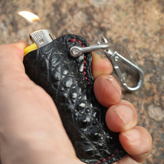 Cool Mens Leather Black disposable Lighter Case with Loop lighter Holder with clips - iwalletsmen
