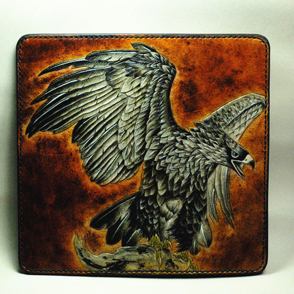 Handmade Leather Eagle Tooled Mens Long Wallet Cool Leather Wallet Clutch Wallet for Men