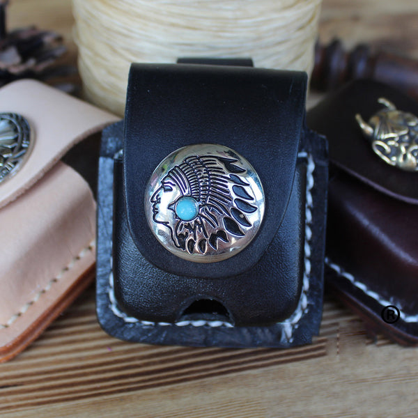 Handmade Mens Black Leather Armor Zippo Lighter Case Belt Zippo Lighter Holder with Belt Clip - iwalletsmen