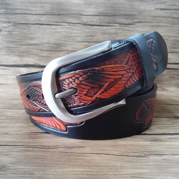 Handmade Genuine Leather Tooled Eagle Mens Leather Men Belt for Men Cool Leather Belt