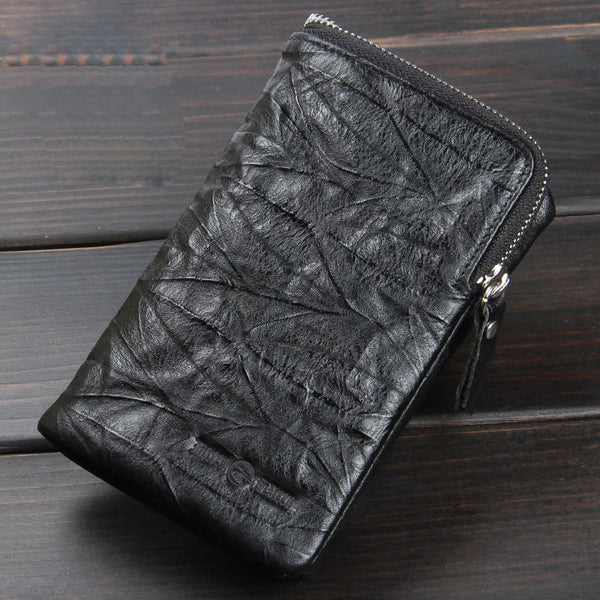 Handmade Leather Mens Cool Long Leather Wallet Zipper Wristlet Clutch Wallet - iwalletsmen