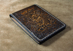Handmade Leather Tooled Death Metal Deathcore License Wallet Mens Card billfold Wallet Cool Leather Wallet Slim Wallet for Men