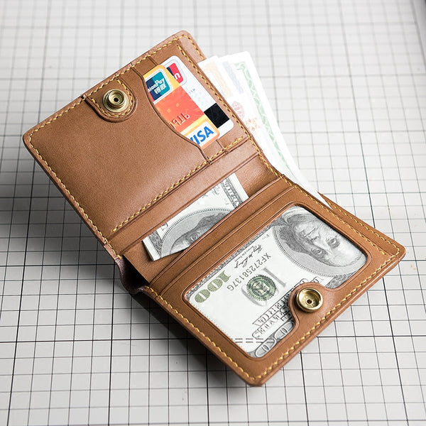 Handmade Leather Mens Cool Slim Leather Wallet Men Small Wallets Bifold for Men