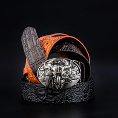 Handmade Genuine Leather Punk Rock Western Country Skull Mens Cool Men Biker Trucker Leather Belt