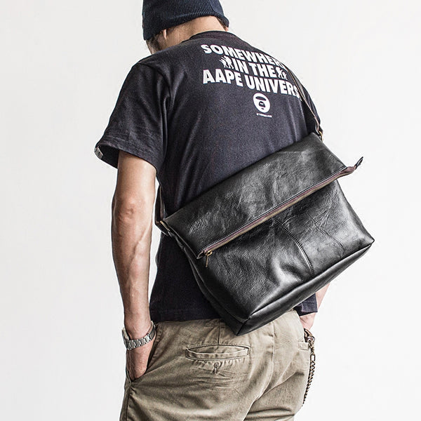 Genuine Leather Mens Cool Messenger Bag iPad Bag Chest Bag Bike Bag Cycling Bag for men - iwalletsmen