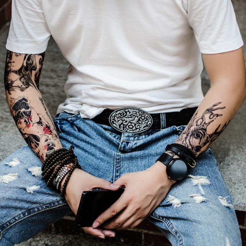 Handmade Genuine Leather Punk Rock Western Country Floral Mens Cool Men Biker Trucker Leather Belt