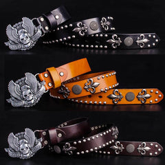 Handmade Genuine Leather Punk Rock Western Country Skull Mens Cool Men Biker Trucker Leather Belt