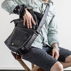 Genuine Leather Mens Cool Messenger Bag iPad Bag Chest Bag Bike Bag Cycling Bag for men