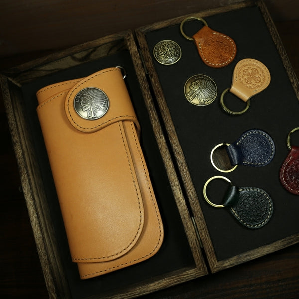 Handmade Leather Biker Wallet Mens Cool Chain Wallet Trucker Wallet with Chain