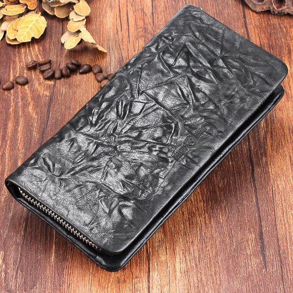 Handmade Leather Mens Cool Long Leather Wallet Zipper Clutch Wallet for Men - iwalletsmen