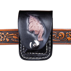 Cool Leather Mens Engraved Tiger Cigarette Holder Cases lighter Holder for Men - iwalletsmen