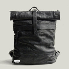 Genuine Leather Mens Cool Backpack Sling Bag Large Black Travel Bag Hiking Bag for men