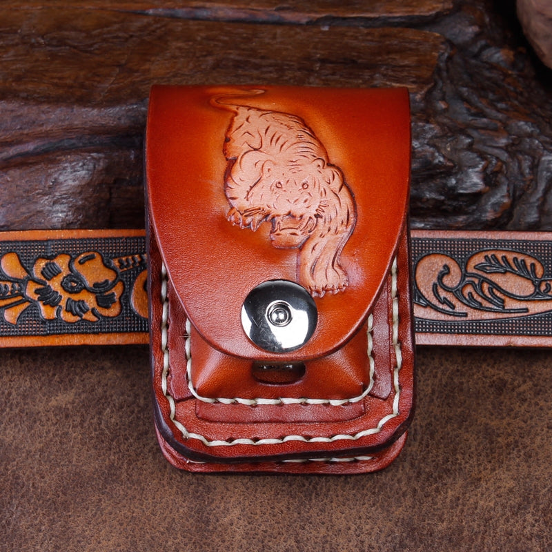 Cool Leather Mens Engraved Tiger Cigarette Holder Case lighter Holder for Men - iwalletsmen