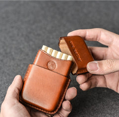 Handmade Green Leather Mens 11pcs Cigarette Holder Case Cool Custom Cigarette Case for Men - iwalletsmen