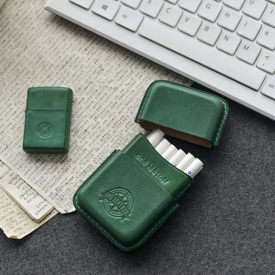 Cool Green Leather Mens 14pcs Cigarette Holder Case Cool