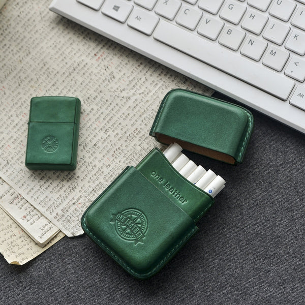 Cool Green Leather Mens 14pcs Cigarette Holder Case Cool Custom Cigarette Case for Men - iwalletsmen