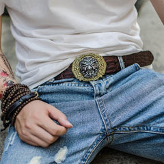 Handmade Genuine Leather Punk Rock Chinese Monster Mens Cool Men Biker Trucker Leather Belt