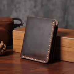 Handmade Leather Mens Cool Slim Leather Wallet Men Small Wallets Bifold for Men